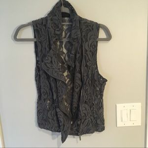Gray lace zip up vest